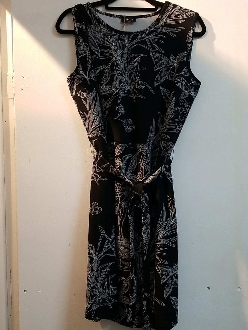 Black Floral Midi Dress with Tie Waist